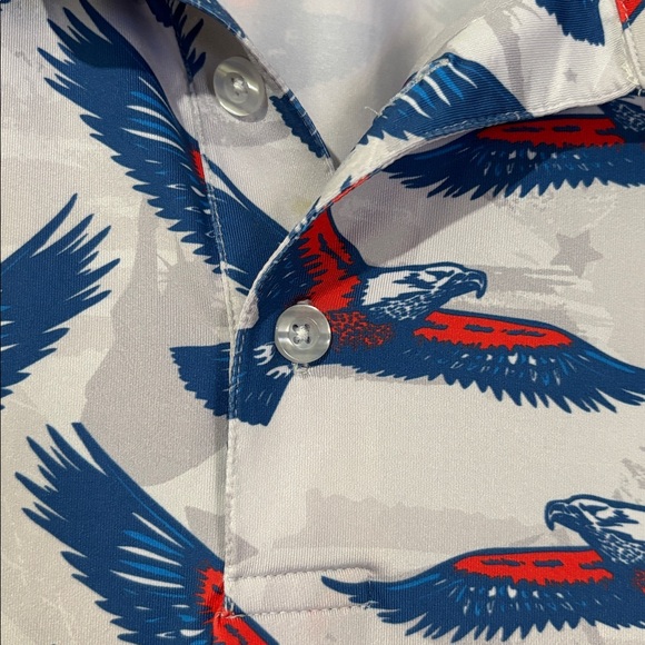 Liberty Waggle golf pro Men's L Blue and Red eagle short sleeved shirt - Picture 3 of 5